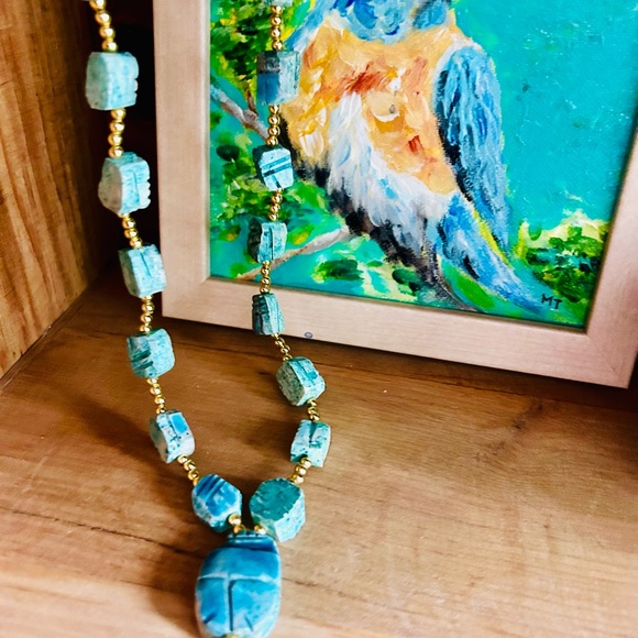 ❤️NEW YEARS SALE Beautiful Egyptian Beetle Scarab Stone Necklace - Picture 4 of 7